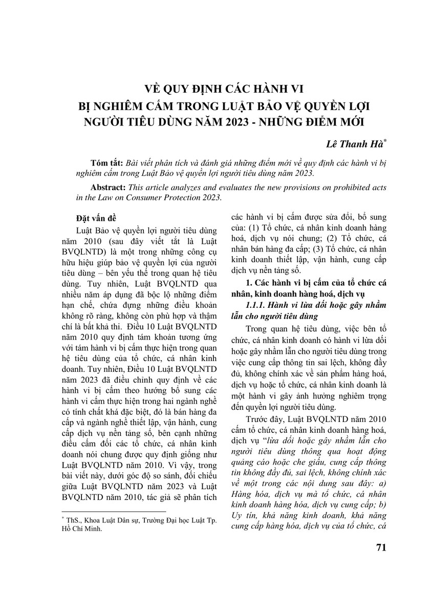 VỀ QUY ĐỊNH CÁC HÀNH VI BỊ NGHIÊM CẤM TRONG LUẬT BẢO VỆ QUYỀN LỢI NGƯỜI TIÊU DÙNG NĂM 2023 - NHỮNG ĐIỂM MỚI